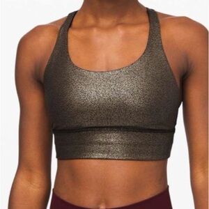 Lululemon Energy Sports Bra Long Line Luminosity Foil Print Black Copper Size 6